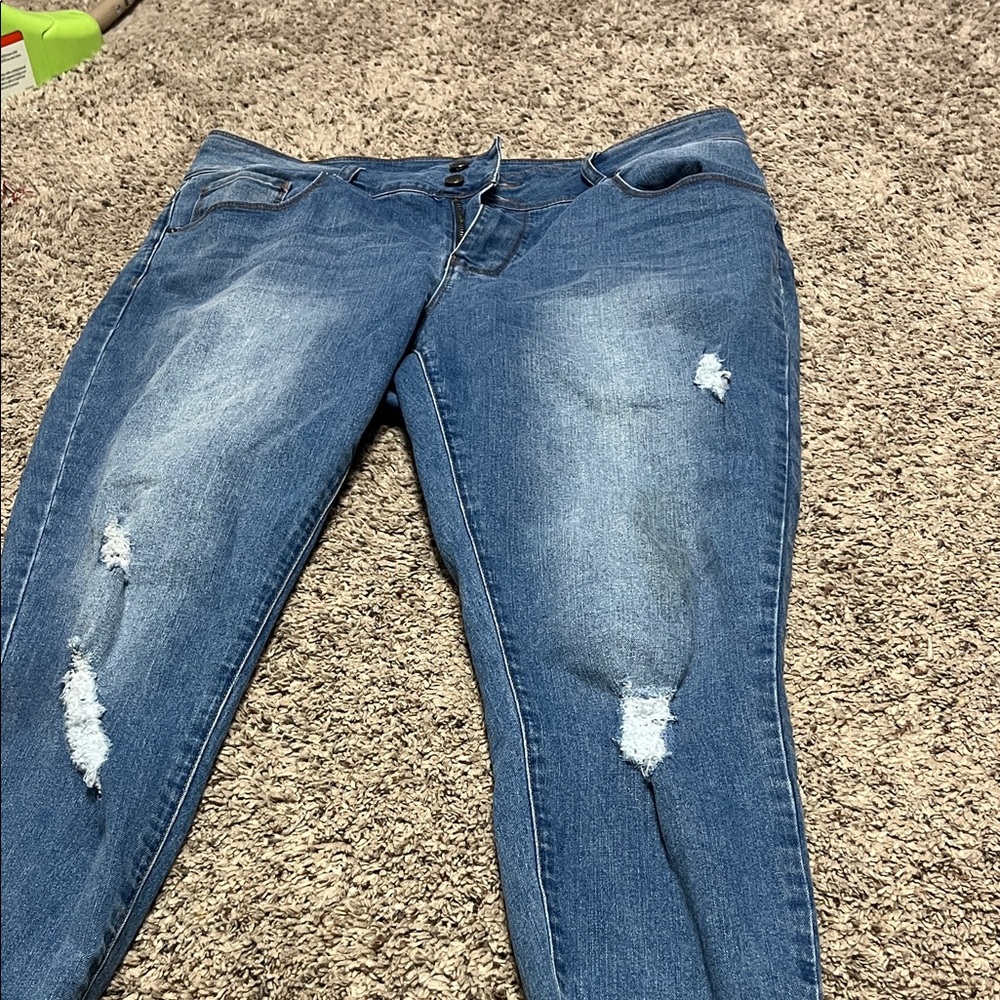 Casual Blue Distressed Boyfriend Jeans
